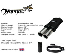 Load image into Gallery viewer, Hornet Exhaust Universal Sports Back Box - Twin 3" Round Stainless Steel Tailpipes